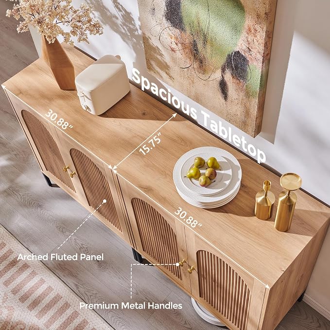 IFBUY Modern Sideboard Buffet Cabinet, 61.75" W Fluted Arched Buffet Cabinet - Image 6