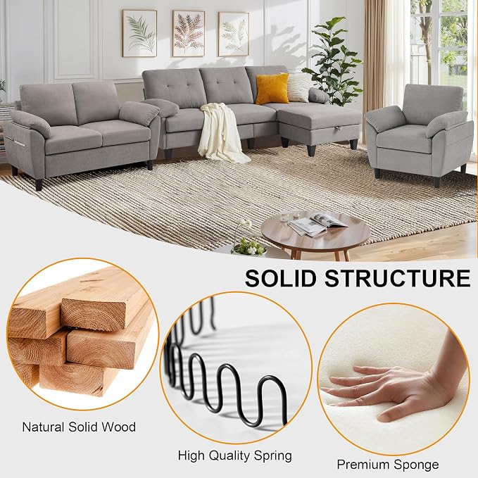 84" Convertible Sectional Sofa Set, 3 Seat L Shaped Couch - Image 3