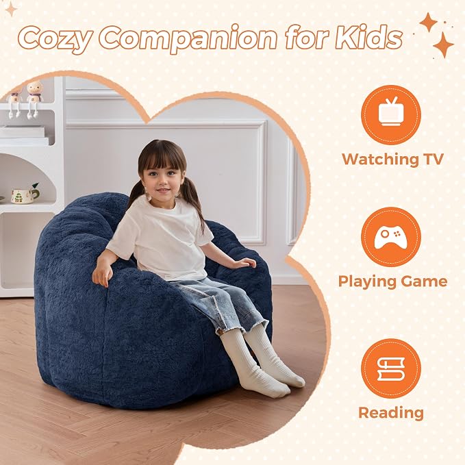 MAXYOYO Kids Bean Bag Chair, Floral Shaped Bean Bag Sofa, Plush Faux Fur - Image 4