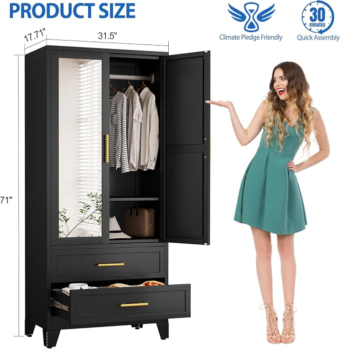 GAIOUS Steel Armoire Wardrobe Closet - Image 2