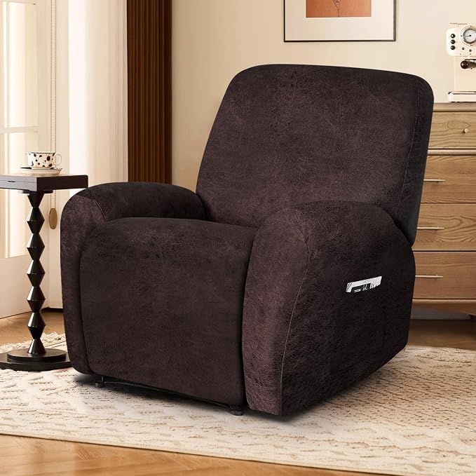 ANARACHON Leather Look Recliner Chair Covers, 4-Pieces Stretch Recliner Cover - Image 2