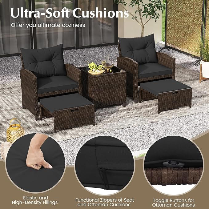 Tangkula 5 Pieces Patio Conversation Set, PE Wicker Rattan Outdoor Furniture Set - Image 5