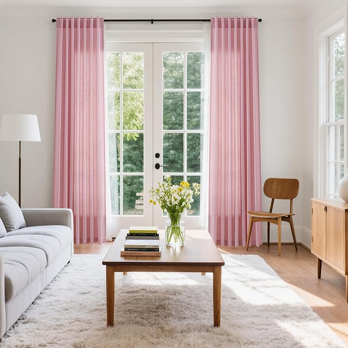 Nanspring Rose Linen Curtains 90 Inch Long 2 Panels Set Back Tab Rod Pocket - Image 7