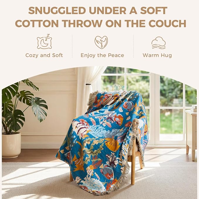 LUTBM Throw Blanket for Couch Sofa 100% Cotton Blankets for Bedroom Living Room - Image 4