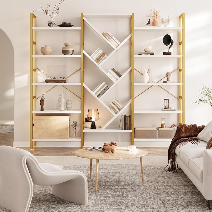 INNOD 70x70” Triple 5 Tier Book Shelf, Large Wooden Bookcase - Image 3