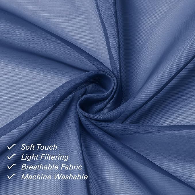 Lecloud Royal Blue Sheer Curtains 45 Inch Length 2 Panels, Voile Rod Pocket - Image 3