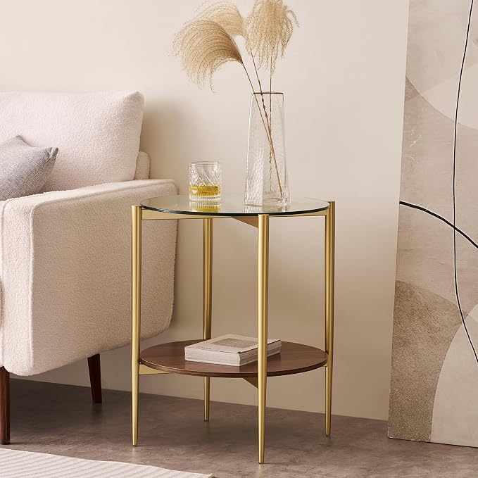 LumFurn Round Glass End Table, Mid-Century Modern Design Sofa Table - Image 4