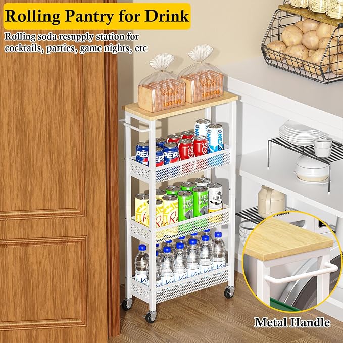 OKZEST Utility Slim Storage Cart, 4 Tier Small Rolling Kitchen Laundry Room Cart - Image 9