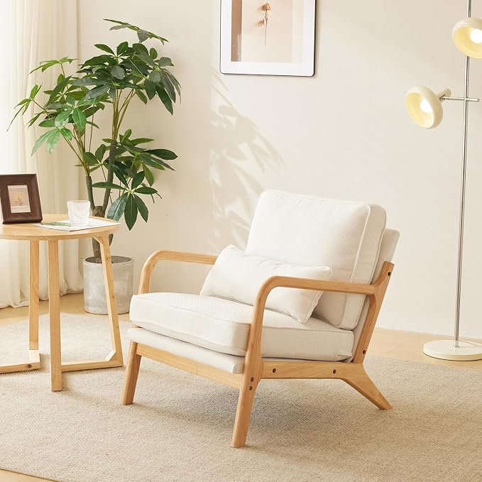 VINGLI Cozy Living Room Chairs, Coarse Linen Beige Accent Chairs Set of 2 - Image 9