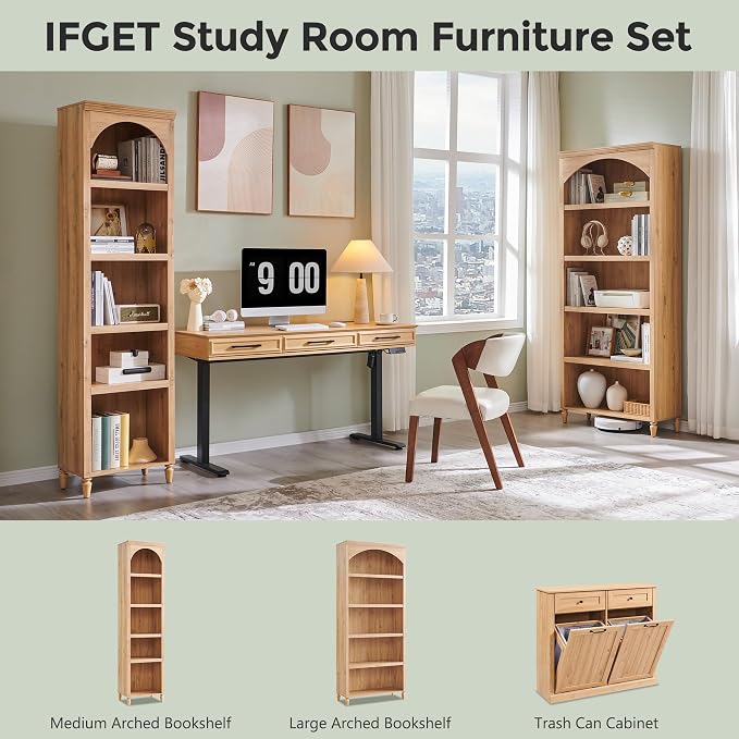 IFGET 76" Tall Arched Bookcase, Farmhouse 5 Tiers Large Arched Bookshelf Cabinet - Image 6