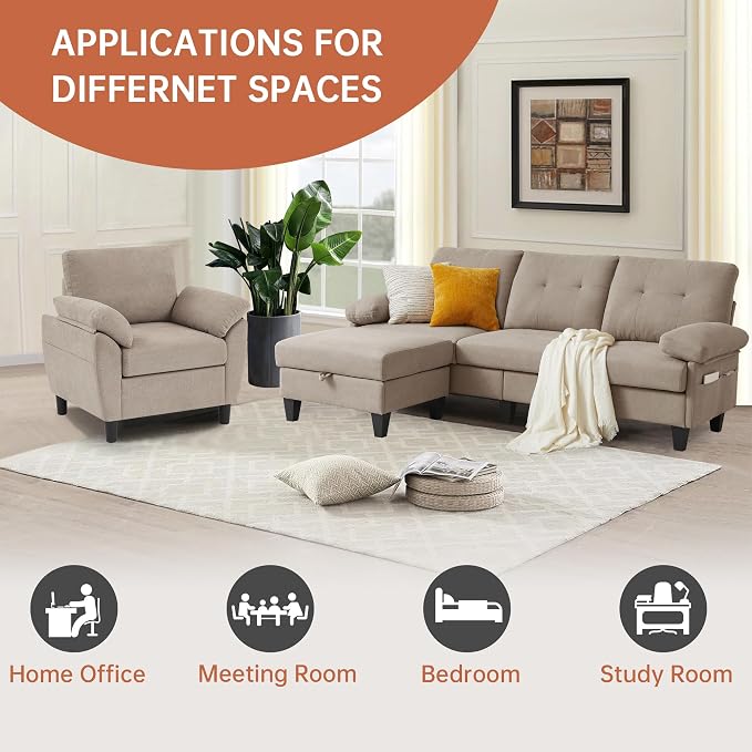 2 Piece Sectional Sofa Set, 3 Seat L Shaped Couches - Image 6