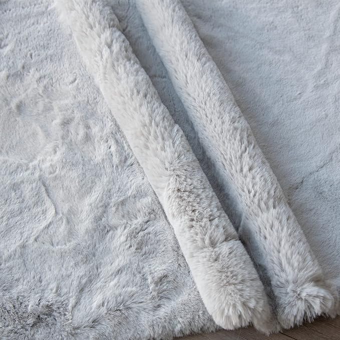 ORINOVA Light Gray Faux Fuzzy Fur Washable Rugs - Image 6