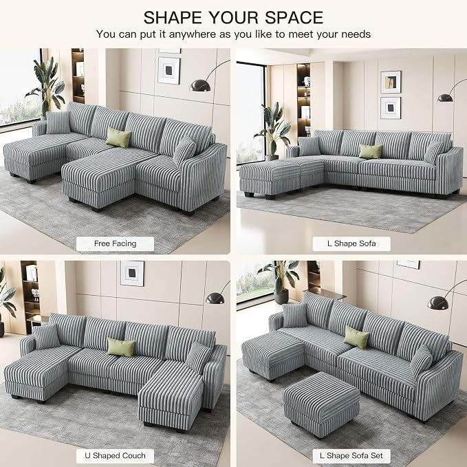 Belffin U Shaped Couch with Reversible Chaises Sectional Couches - Image 4