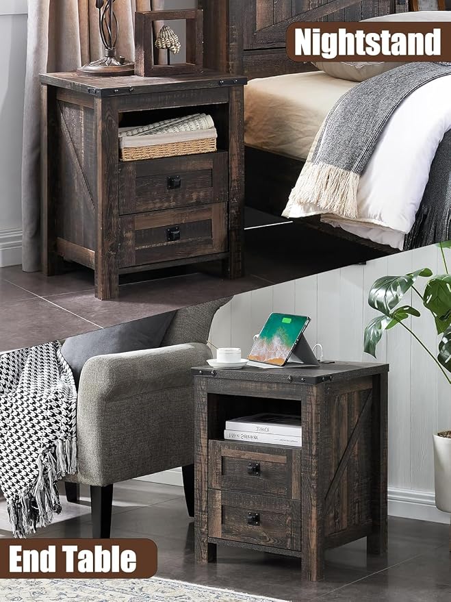 T4TREAM Farmhouse Nightstand Set of 2, Rustic End Table - Image 7