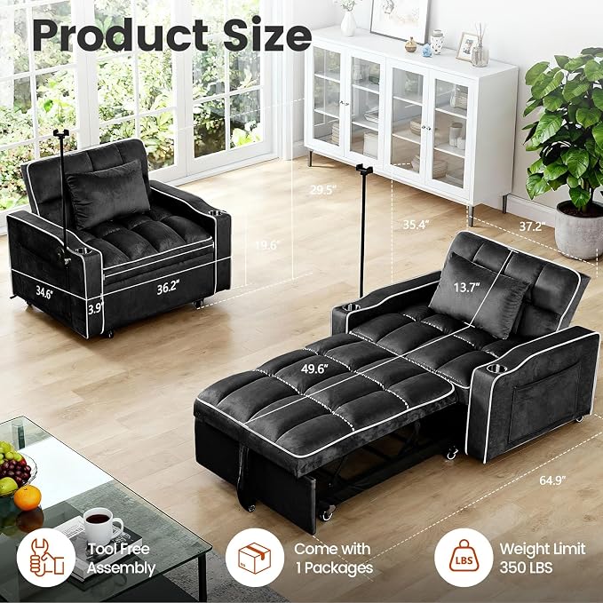 Convertible Sleeper Chair Bed, Pull Out Chair Sleeper - Image 4