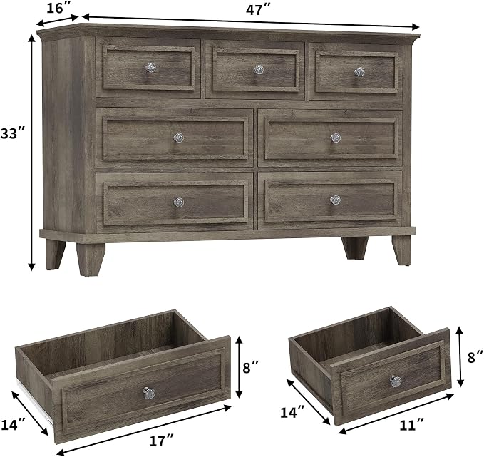 IDEALHOUSE 7 Drawer Dresser, Large Wooden Storage Chest of Drawers - Image 2