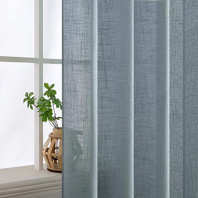 MIULEE Dusty Blue Linen Curtains 84 Inch Length 2 Panels - Image 4