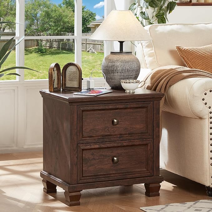 SAVOR LIFE Farmhouse Nightstand Set of 2, Rustic Low Nightstands - Image 3