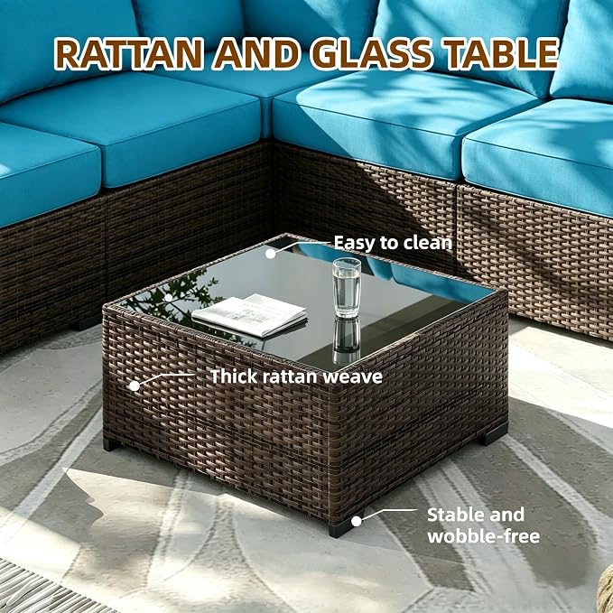 MOCHITO 5 Pieces Outdoor Patio Furniture Sets, All-Weather Sectional Sofa Dark - Image 2