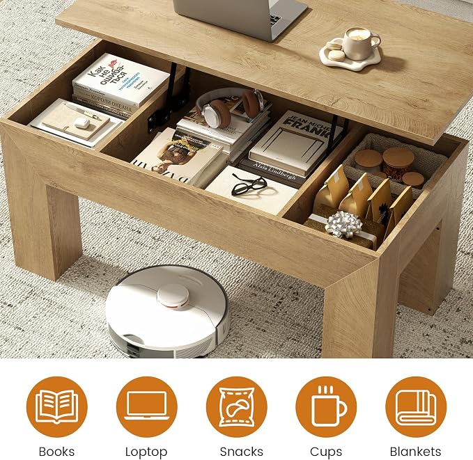FABATO 41.7'' Lift Top Coffee Table, Wooden Rectangle Coffee Table - Image 6