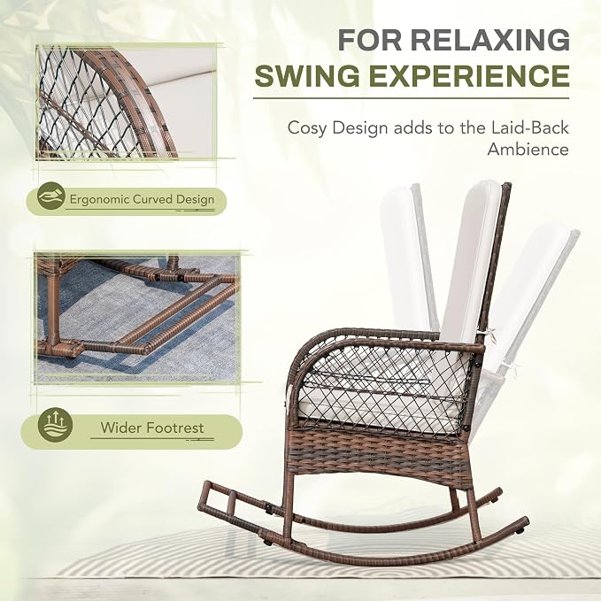 Greesum 3 Piece Outdoor Wicker Rocking Chairs Patio Furniture Set - Image 6