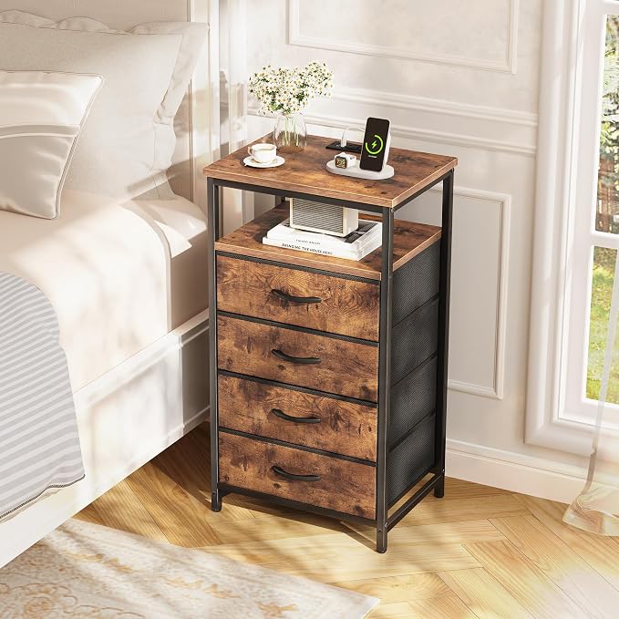 Huuger Night Stand with Charging Station, 4 Drawer Dresser - Image 6