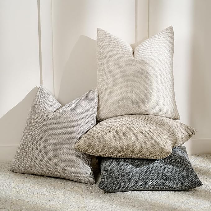 Volcanics Boho Throw Pillow Covers 20x20 Set of 4, Neutral Chenille Decorative - Image 2