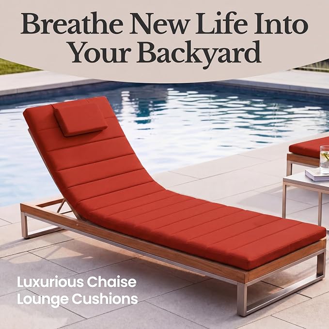 Quilted Chaise Lounge Outdoor Patio Furniture Cushions | Water-Resistant Patio - Image 2