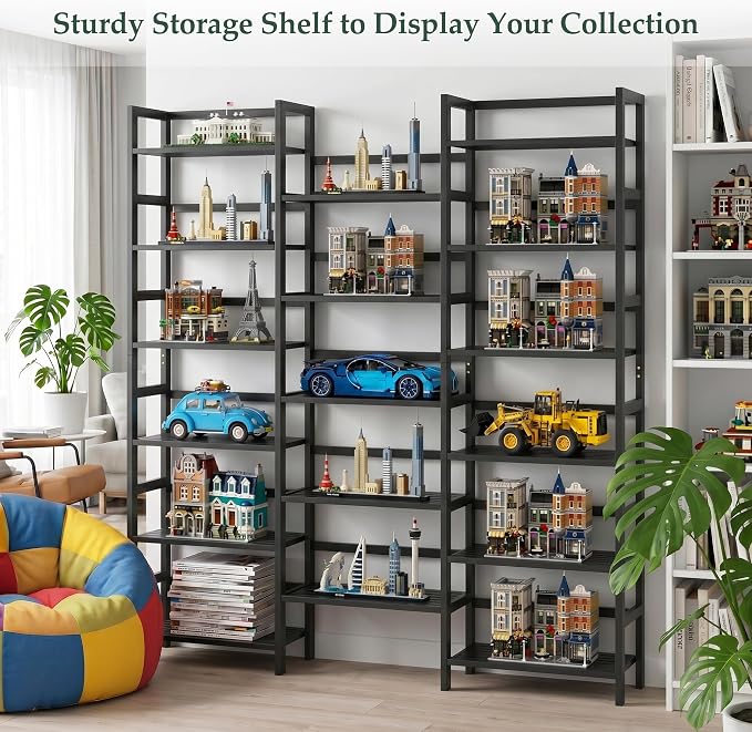 Homykic Bamboo Bookshelf, 71” Tall Triple Wide Bookcase - Image 5