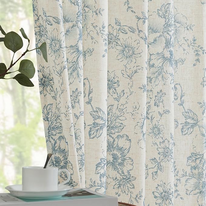 jinchan Linen Floral Curtains 63 Inch Length - Image 2