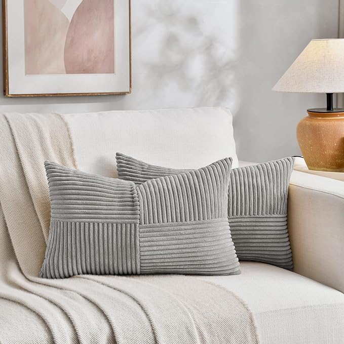 Fancy Homi 2 Packs Neutral Grey Lumbar Decorative Throw Pillow Covers 16x26 Inch - Image 5