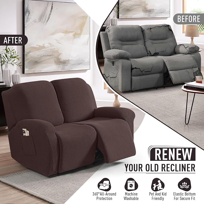 TAOCOCO Recliner Loveseat Slipcover, 6 Pieces Dual Recliner Sofa Covers - Image 4