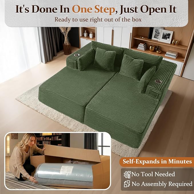 72" Cloud Sectional Couch, Comfort Sleep Sofa - Image 3