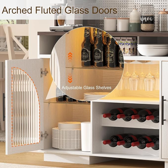 71" Pantry Cabinet with Pegboard, Movable Charging Station & Arched Door Cabinet - Image 7