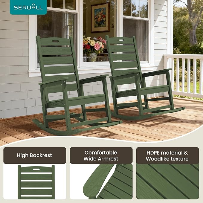 SERWALL Outdoor Rocking Chair, Oversized Rocking Chair - Image 9
