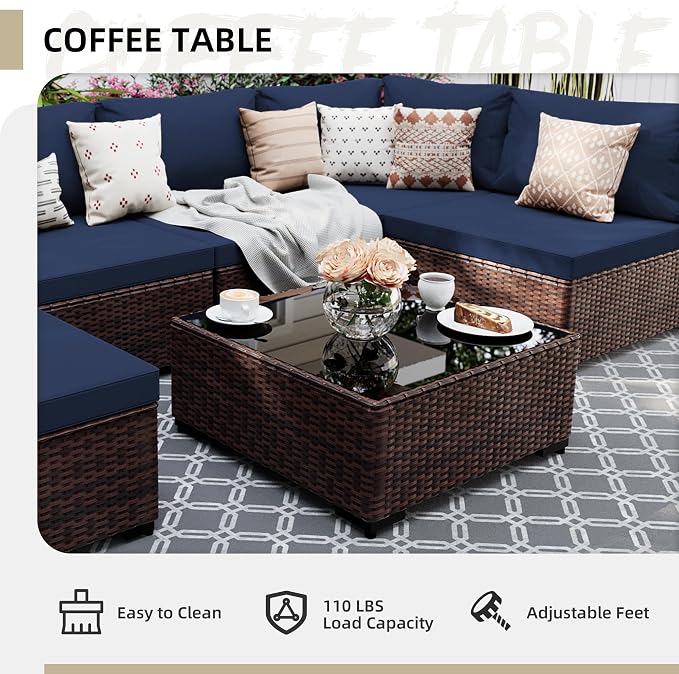 UPHA 9 Pieces Patio Furniture Sets, Wicker Outdoor Sectional Sofa Couch - Image 5