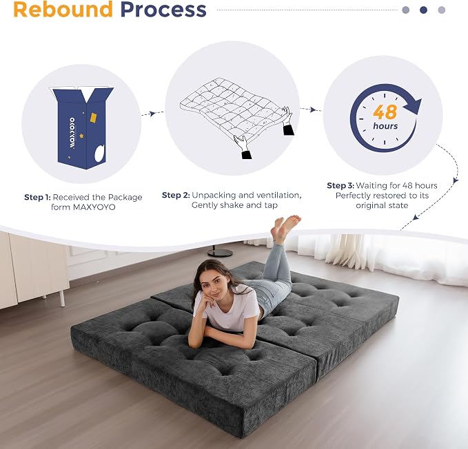 MAXYOYO 6" Folding Sofa Bed for Floor, Tufted Tri-Fold Floor Mattress - Image 8