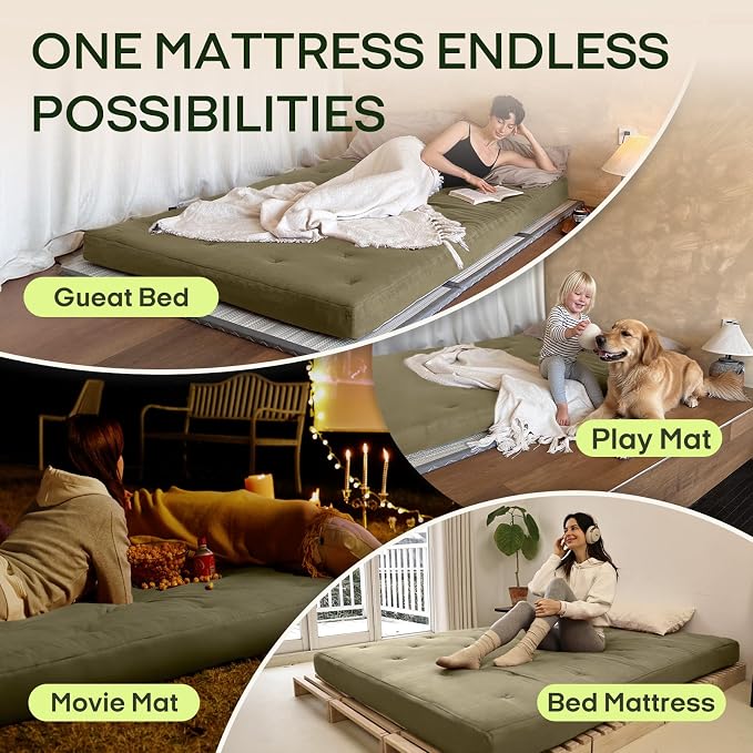 ZonLi Japanese Floor Futon Mattress King Size 76"x80"100% Cotton Cover 6'' - Image 5
