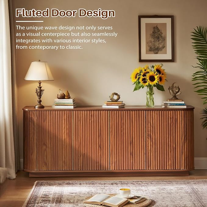 Fluted TV Stand for TVs Up to 75 Inch, Walnut Mid Century Modern TV Console for - Image 4