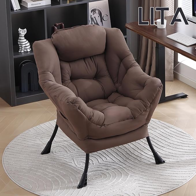 LITA Lazy Chair with Armrests and Side Pocket, Modern Upholstered Accent - Image 7