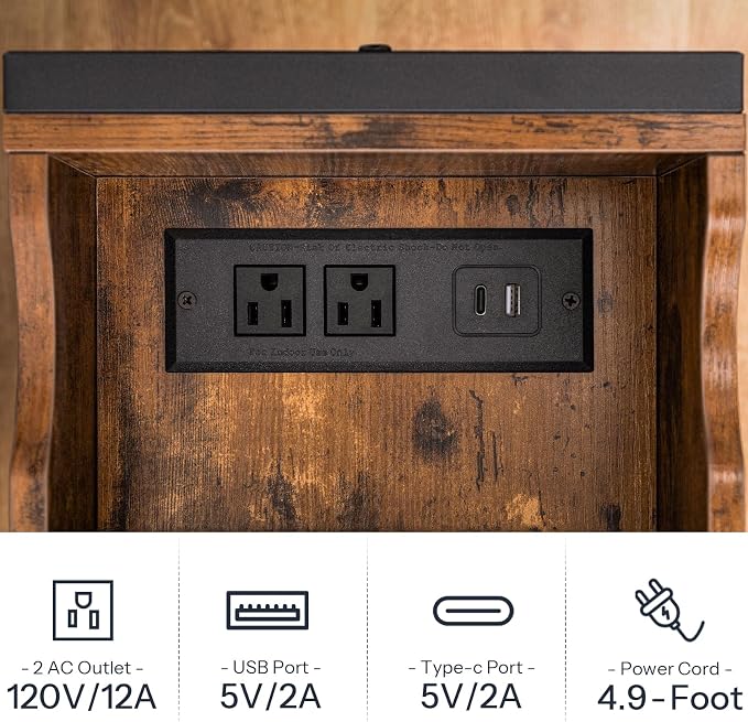 HOOBRO End Table with Charging Station, Narrow Side Table, Flip Top Nightstand - Image 6