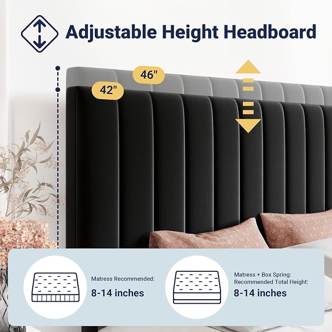 Allewie King Size Storage Bed Frame, Vertical Channel Tufted Adjustable - Image 4