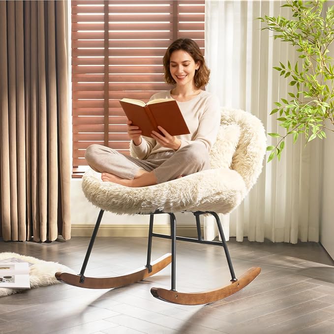 VINGLI 25.6" Extra Wide Criss Cross Nursery Rocking Chair, Cute Curved 115° by VINGLI
