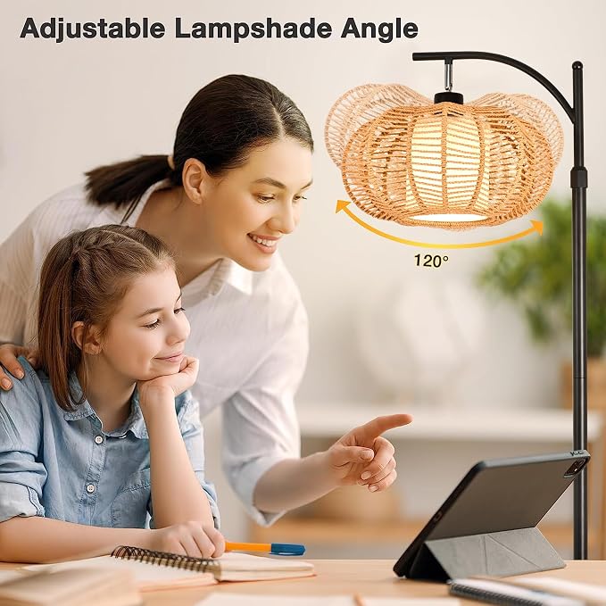 ZECOXOL Arc Floor Lamps for Living Room Bedroom Rattan Boho Floor Lamp - Image 3