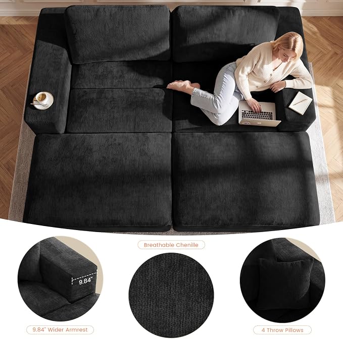 80.7" Oversized Double Chaise Lounge Chair Indoor, Cloud Boneless Sleeper Sofa - Image 7