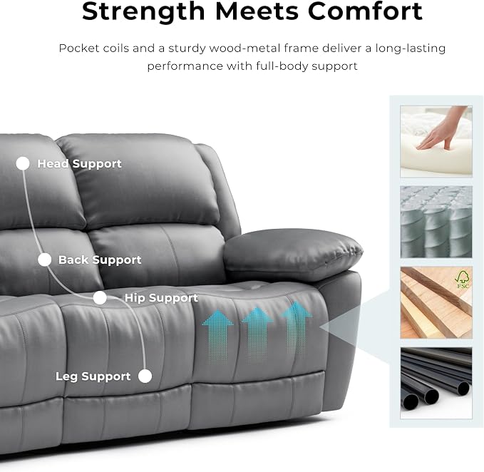 Furniture of America Sorin Modern Leather Recliner Sofa - Image 6