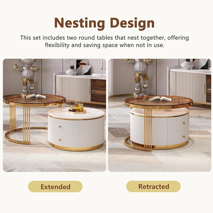 Merax 2-Piece Round Nesting Coffee Table Set - Image 4