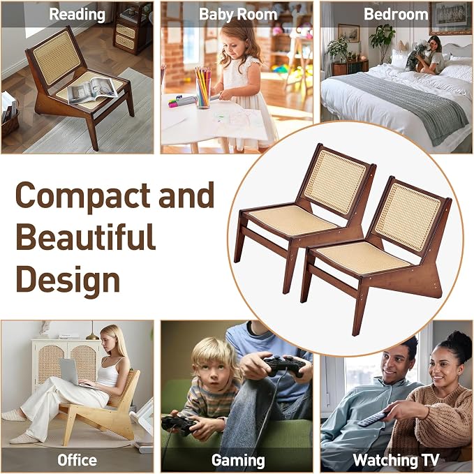 Welnow 2-Pcs Mid Century Rattan Accent Chair, Bamboo Wood Lounge Chair - Image 9