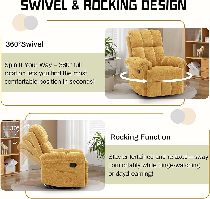 Korser Recliner Chair, Swivel Rocker Recliner Chair - Image 3
