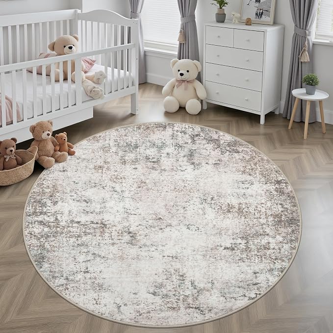 Round Area Rug for Living Room: 8 ft Washable Modern Abstract Soft Thin Rug - Image 4